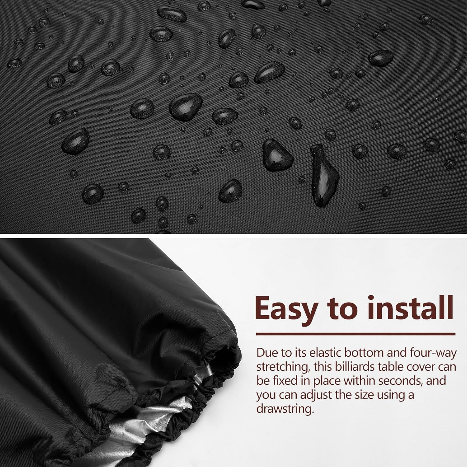 Pool Table Cover, 7FT /8FT Waterproof Billiard Table Cover, Heavy-Duty 210D Oxford Cloth Snooker Table Dust Cover Machine Washable Billiard Table Protector for Pool Table, Black (100X56X8 Inch) image number 2