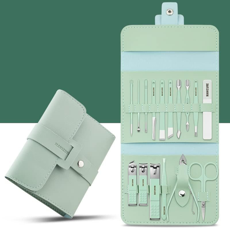 AIMALL 16PCS Manicure Pedicure Kit for Men and Women, Stainless Steel Nail Clippers Set with Facial and Foot Care Tools in Leather Case, Portable Grooming Set image number 3
