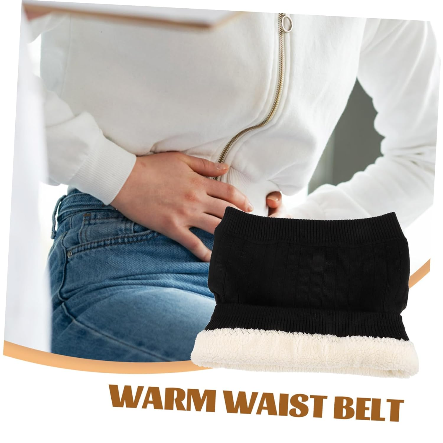 360&deg; Lambswool Waist Belt, Thickened Winter Waist Support Wear-Resistant Soft Fleece, Black Household Kidney Band for Cold Protection and Stomach Warming, Unisex Daily Use image number 3