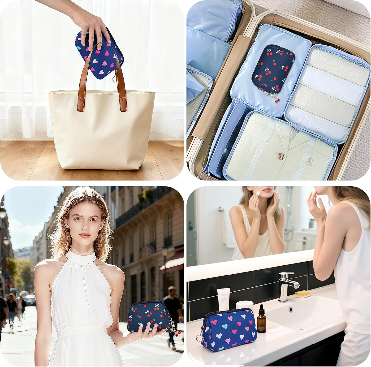 Likesing Small Cosmetic Bag Girls Makeup Bag Mini Travel Toiletry Bag, Blue - Ring Hook