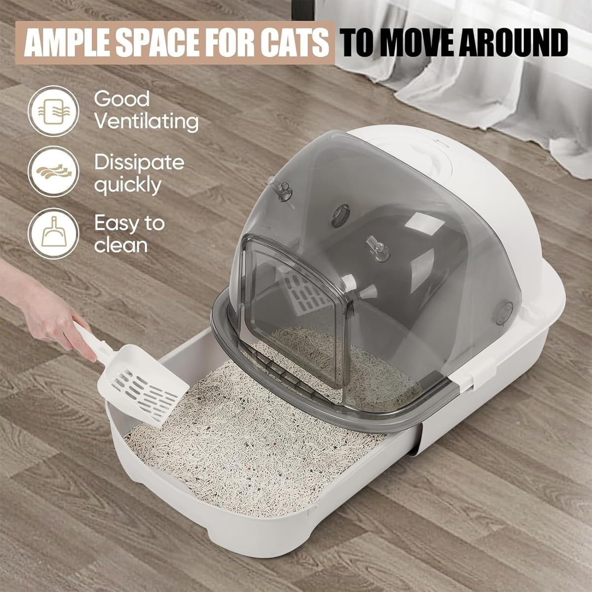 AIMALL Cat Litter Box, Oversized Fully Enclosed Toilet, Odor-Control with Easy Drawer Access, 20.5 X 16.5 X 12.8 Inches - Grey image number 6