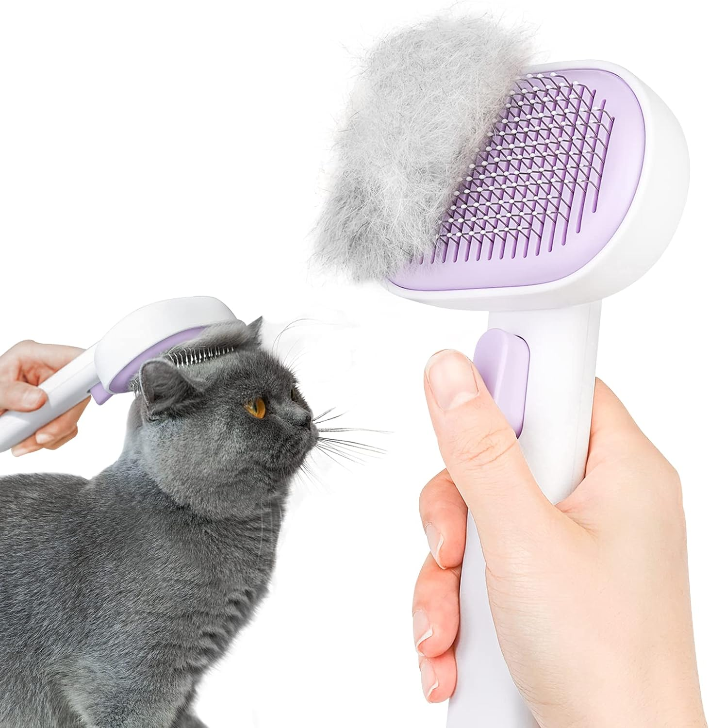 Aumuca Cat Brush with Release Button, Cat Brushes for Indoor Cats Shedding, Cat Brush for Long or Short Haired Cats, Cat Grooming Brush Cat Comb for Kitten Rabbit Massage Removes Loose Fur, White