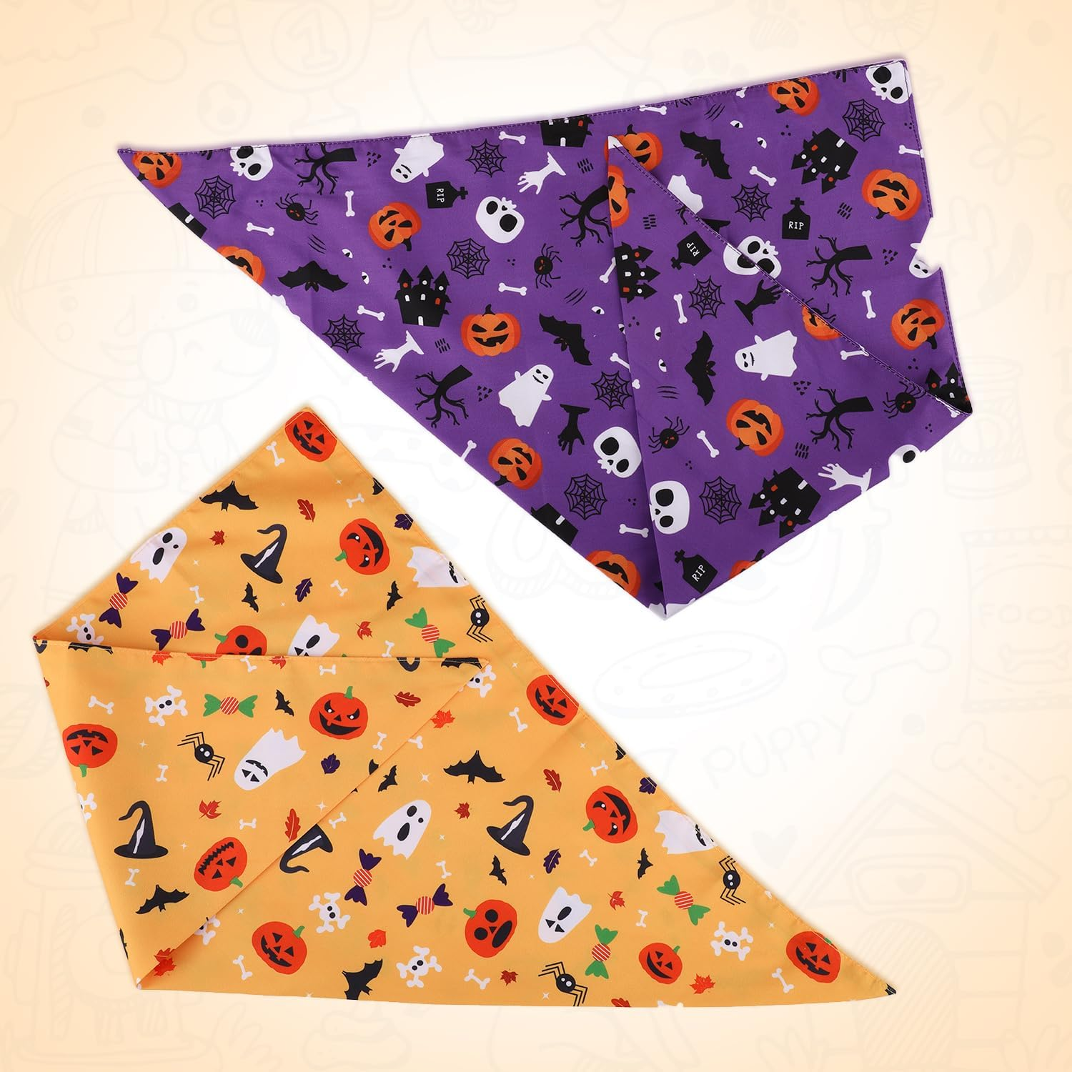 2Pcs Halloween Dog Bandanas, 2 Colors Halloween Triangle Dog Scarf Double-Sided Reversible Puppy Bandana Pet Halloween Costume Triangle Bibs for Small Medium Dogs