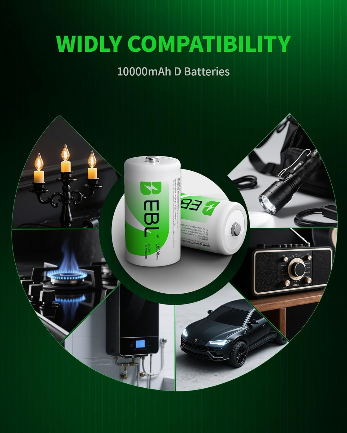 EBL 4 Pack D Size 10,000Mah High Capacity High Rate D Cell Nimh Rechargeable Batteries, Storage Cased Included image number 6