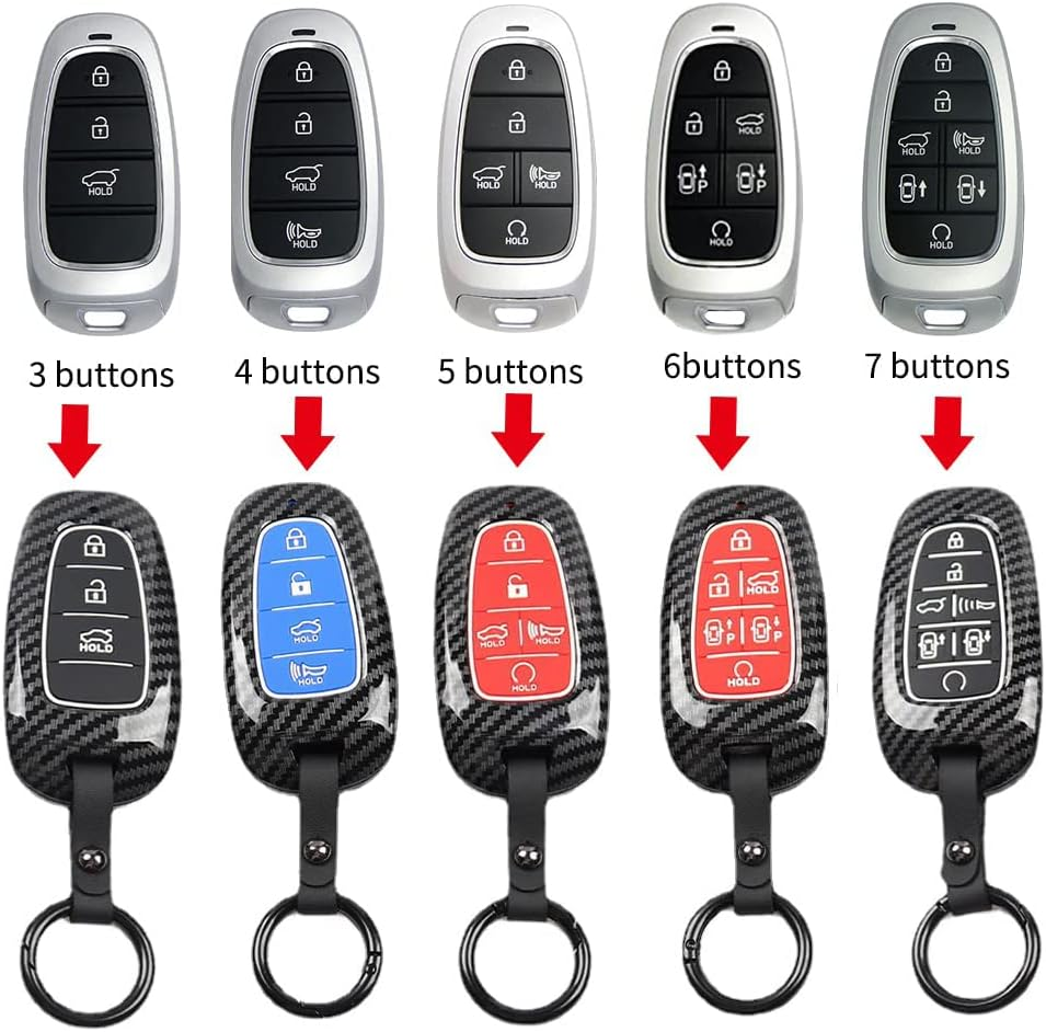 Ontto Plastic Car Key Fob Cover Fit for Hyundai Tucson Sonata DN8 NX4 Ioniq 5 Nexo New Santa Fe Grandeur Azera 2019 2020 2021 2022 Keyring Accessories Remote Key Holder Keychain 6 Buttons Black image number 4