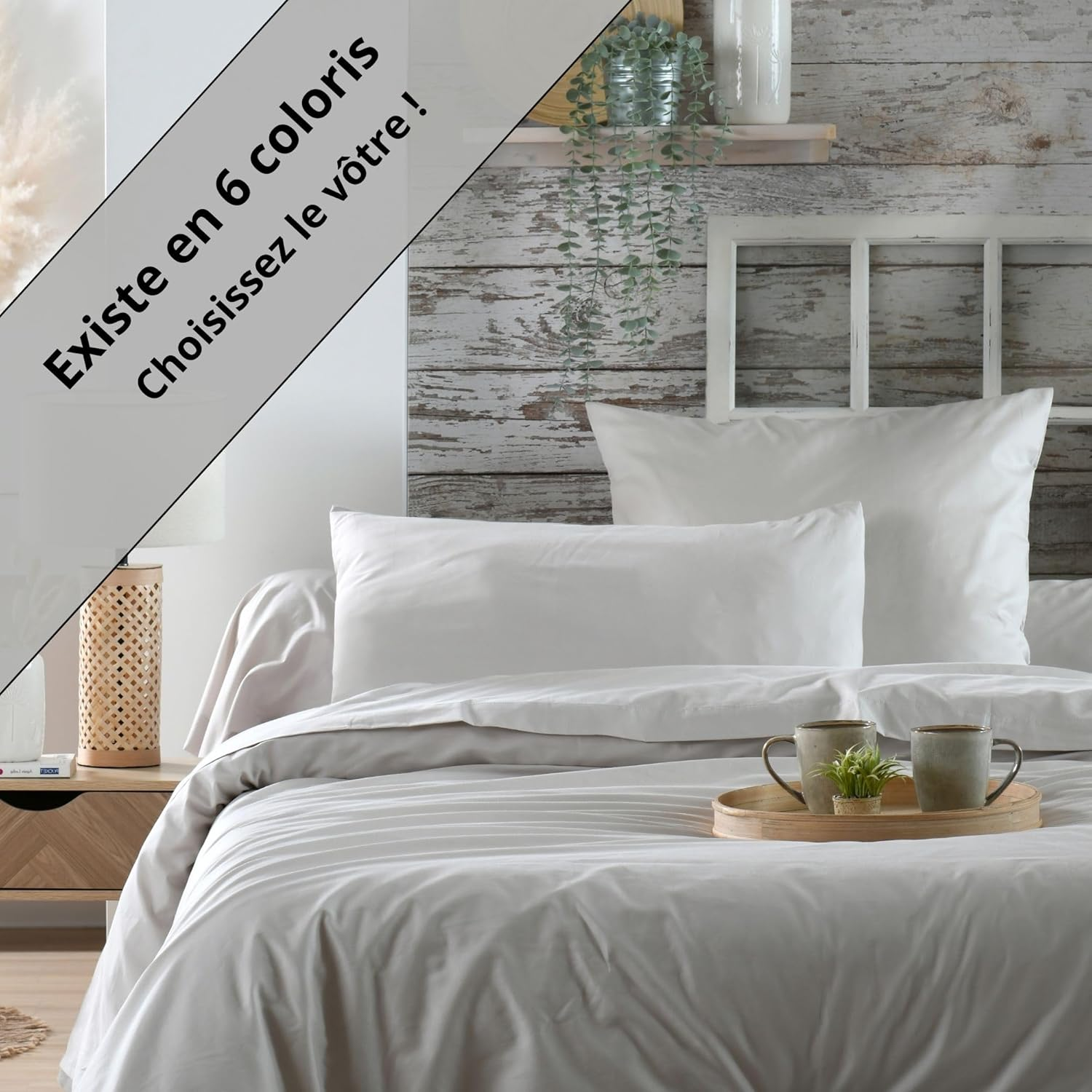 STOF Duvet Cover - Size 240 X 220 Cm - Quality Cotton Percale - 100% Cotton, Oeko-Tex Certified - Linen Colour - Elys&eacute;e Model - Bed Linen for House, Double Bed - 2 People image number 4