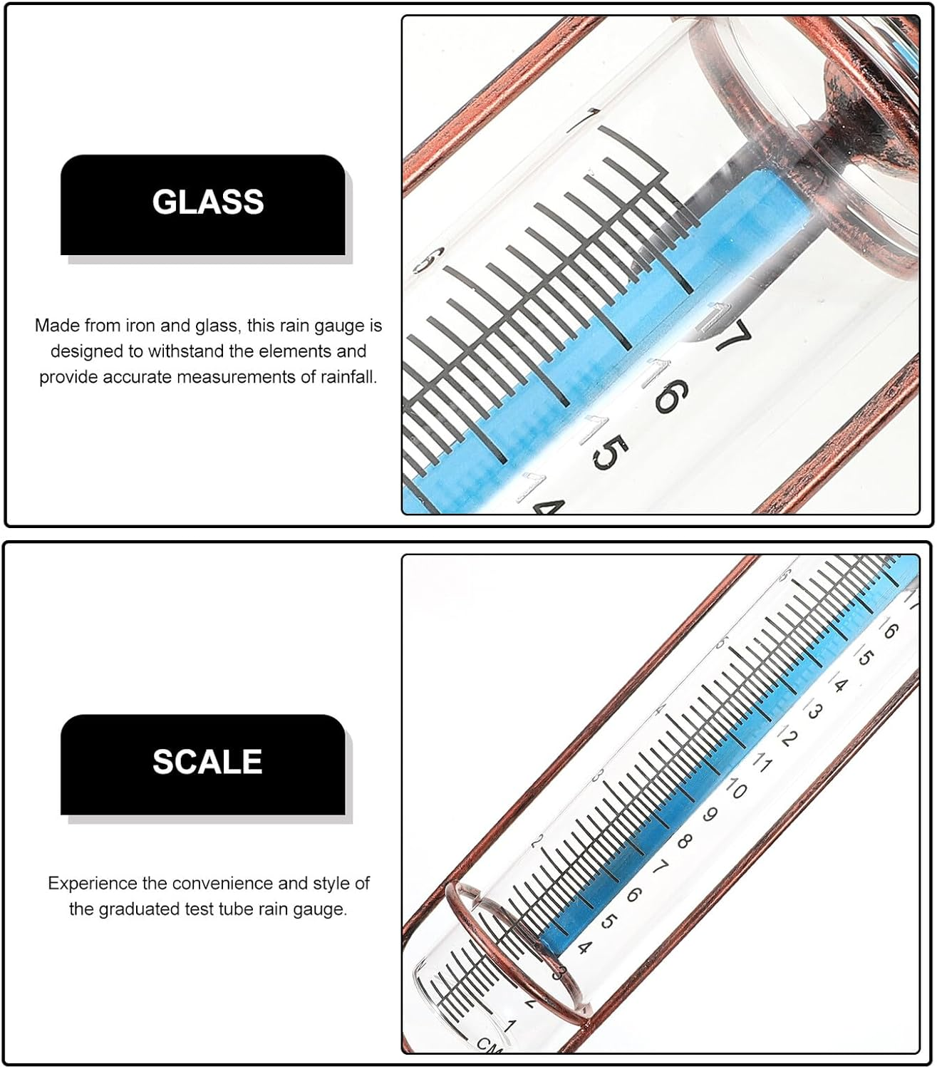 Glass Rain Gauge Replacement Tube with Red Gasket Brass Color Outdoor Garden Lawn Measurement Tool image number 1