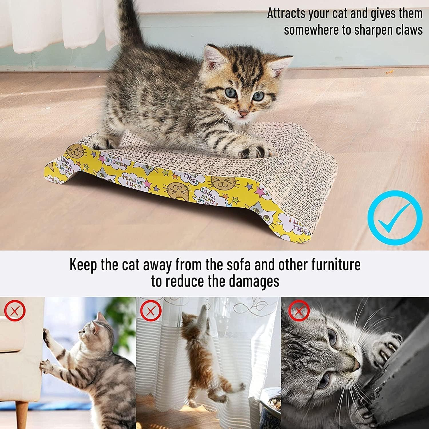 Mumoo Bear Cat Scratching Board 1 Pack with Catnip, 43Cm &times; 21Cm Cartoon Cat Scratcher Cardboard Recycle Corrugated, Replacement Lounge Pad Used for Cat(Upgraded) image number 6
