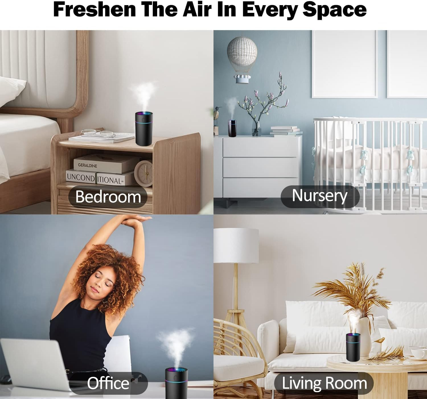 Humidifiers for Bedroom Portable Mini Humidifier with 7-Color Lights, Auto Shut-Off Small Desk Humidifier [2 Mist Modes] Super Quiet USB Personal Humidifier for Bedroom, Car, Office, Travel, Plants image number 1