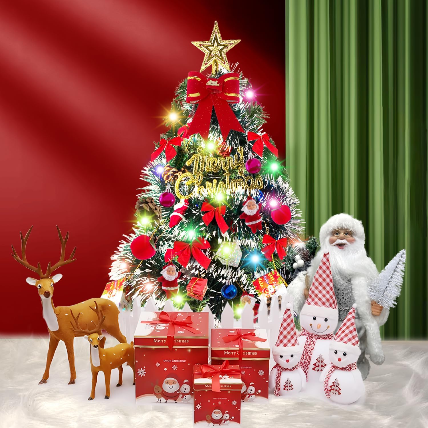 Mini Christmas Tree, Artificial Christmas Tree with Ornaments, Mini Christmas Tree for Table, Small Christmas Tree, Christmas Decoration, Christmas Tree for Desk, Table, Office Decoration, 60 Cm image number 2