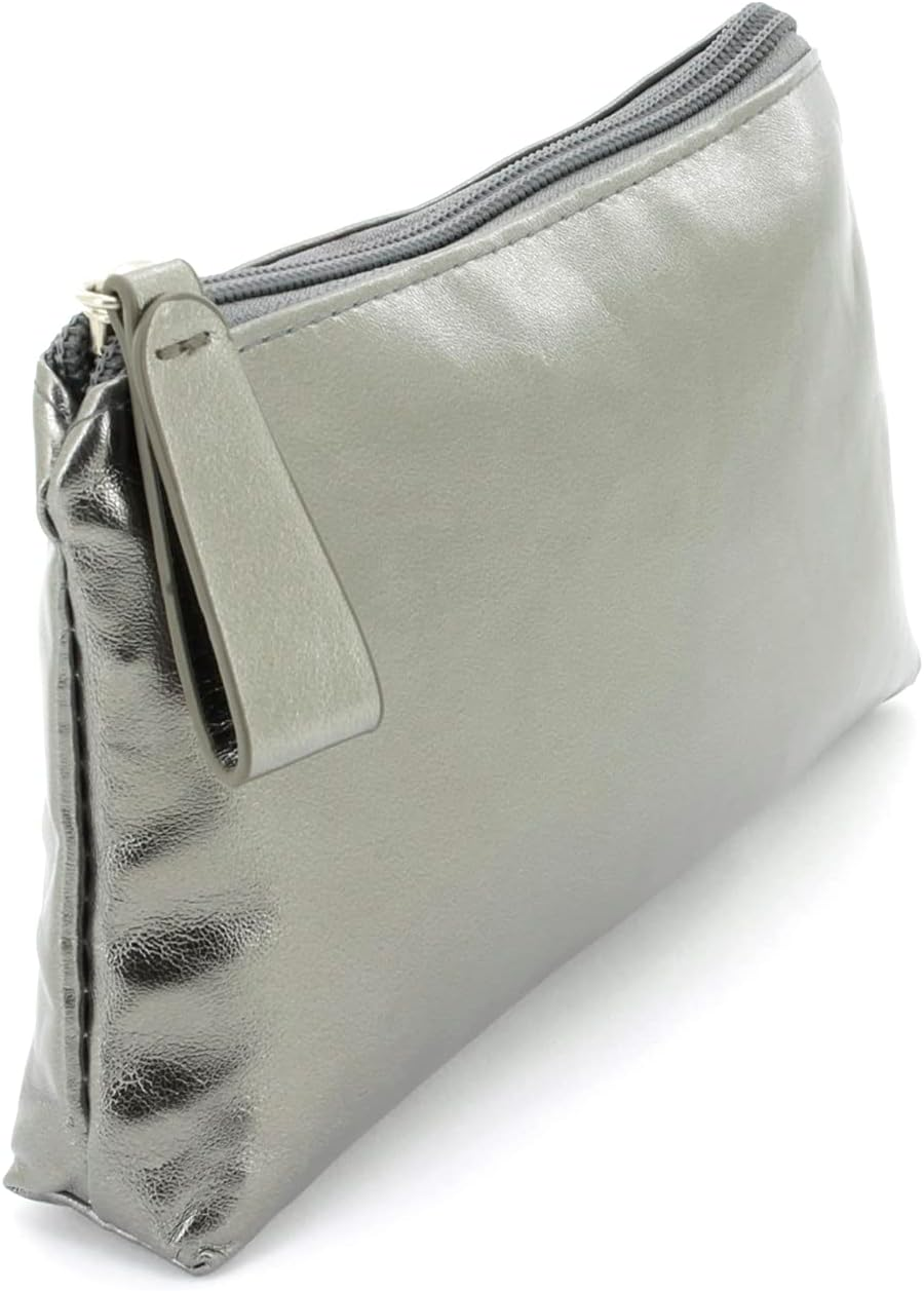 Women'S Faux Leather Toiletry Bag Metallic Finish with Zipper and Handle Cosmetic Bag for Travel