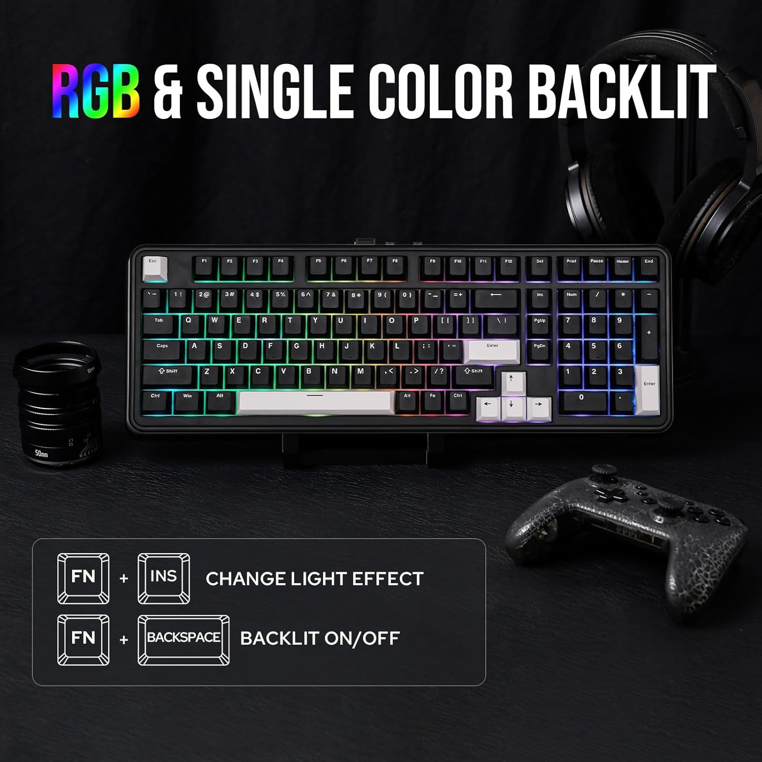 EPOMAKER TH99 Tri-Mode Wireless Mechanical Keyboard, Hot Swappable Custom Keyboard, RGB Gaming Keyboard with Numpad, Gasket Creamy Keyboard for Pc/Mac/Office/Gaming (Black) image number 1