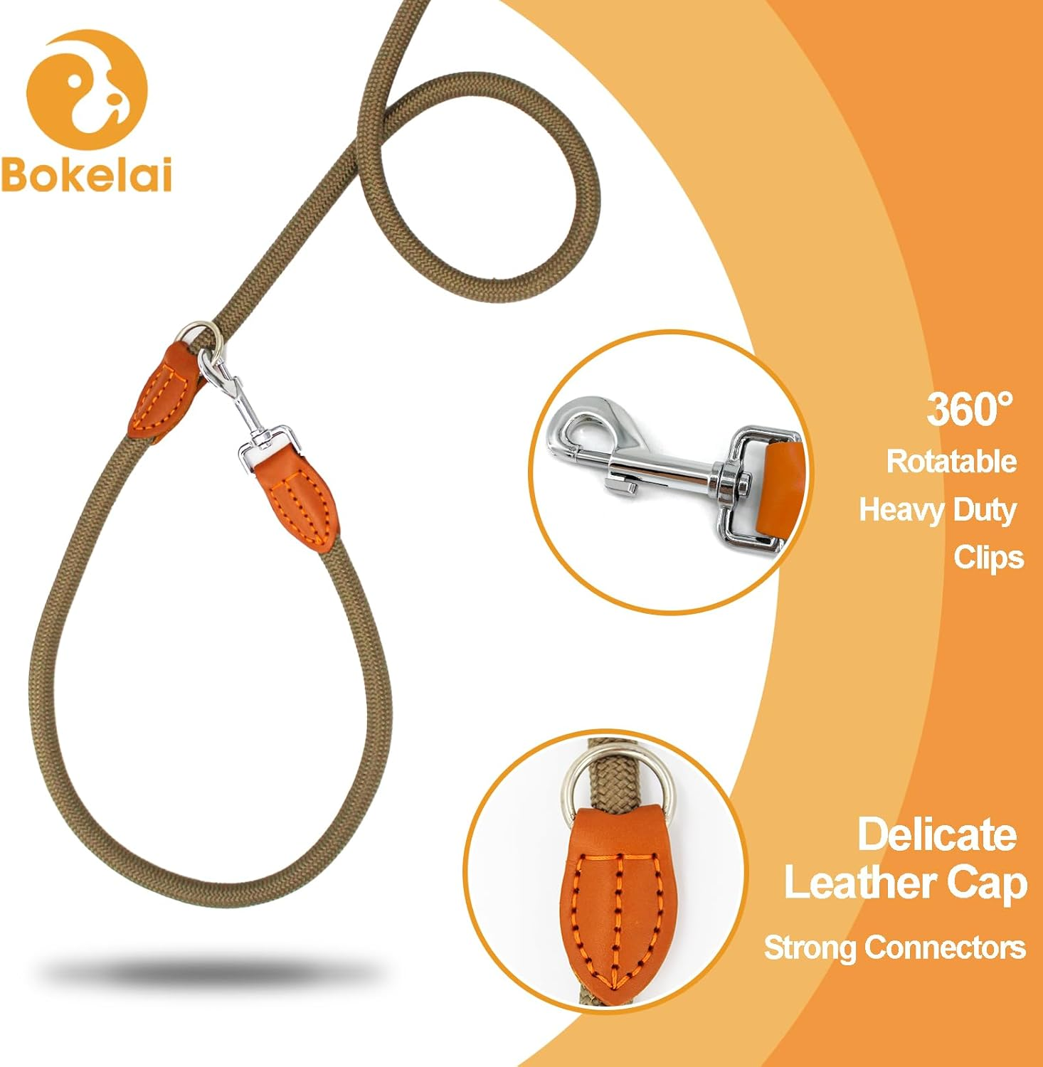 Dog Lead Hands Free Dog Lead Dog Training Leads 3M for Medium Small Dogs (10Mm*10Ft) Adjustable Double Ended Lead Multifunctional with Reflective Rope Lead for Outdoor Walking Running Brown image number 3