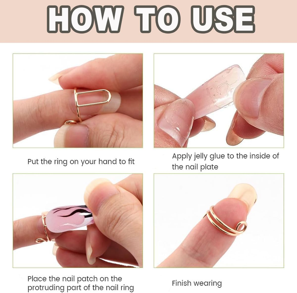 BEANPRECOY 10 Pcs Nail Art Ring Removable Nail Rings No Glue No Adhesive Nail Ring Adjustable Removable Reusable Finger Non-Tarnish Nail Ring Full Set for Women Nails Art DIY Decoration/Gold image number 5