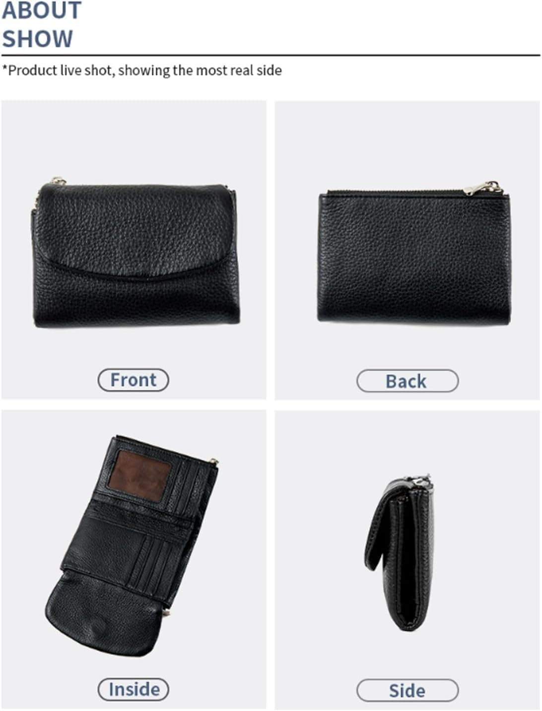 Unisex Leather Wallet, 5.3In Short Genuine Leather Coin Card Holder, Unisex Clutch Bags with Credit Card Holder and Cash Slots (Light Blue) image number 3