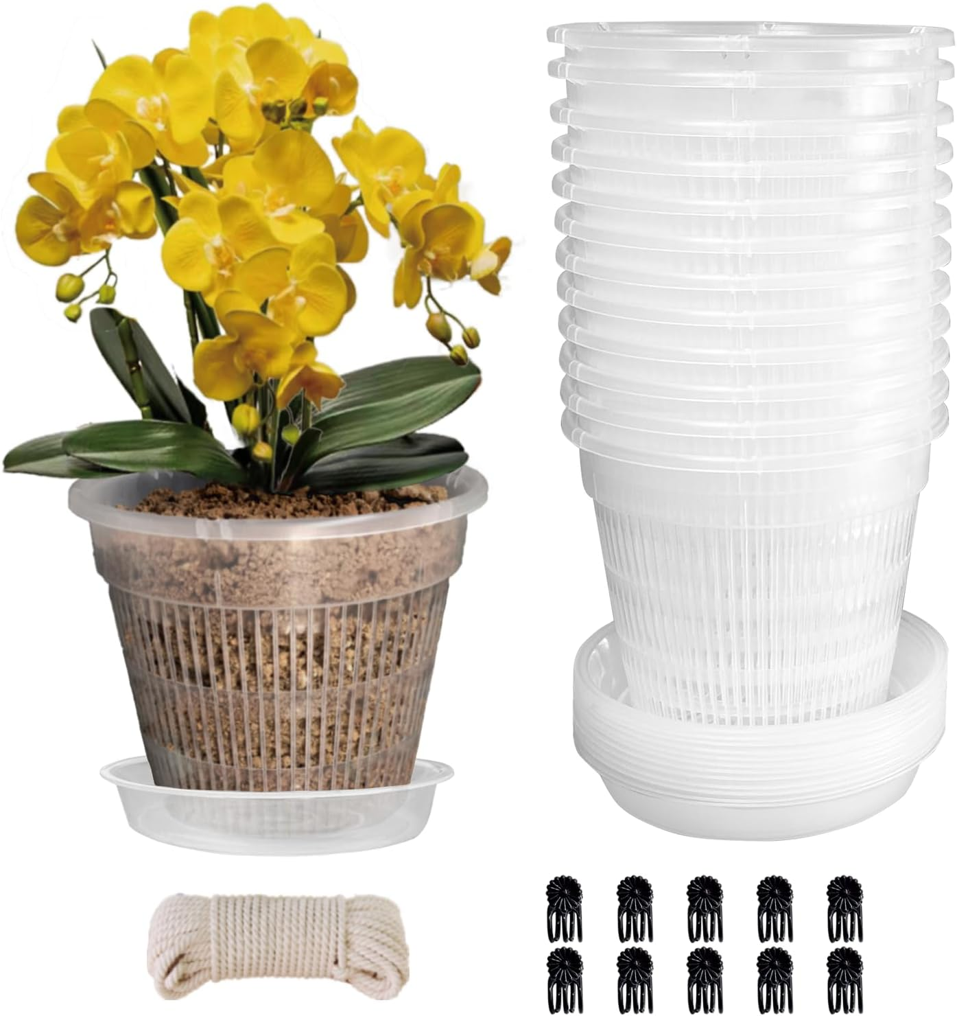12 Pack Orchid Pot with Saucers, 4 Each of 4.5In, 5.5In and 6.3In Orchid Pots for Repotting, Clear Orchid Pots with Holes, Plastic Flower Plant Pot