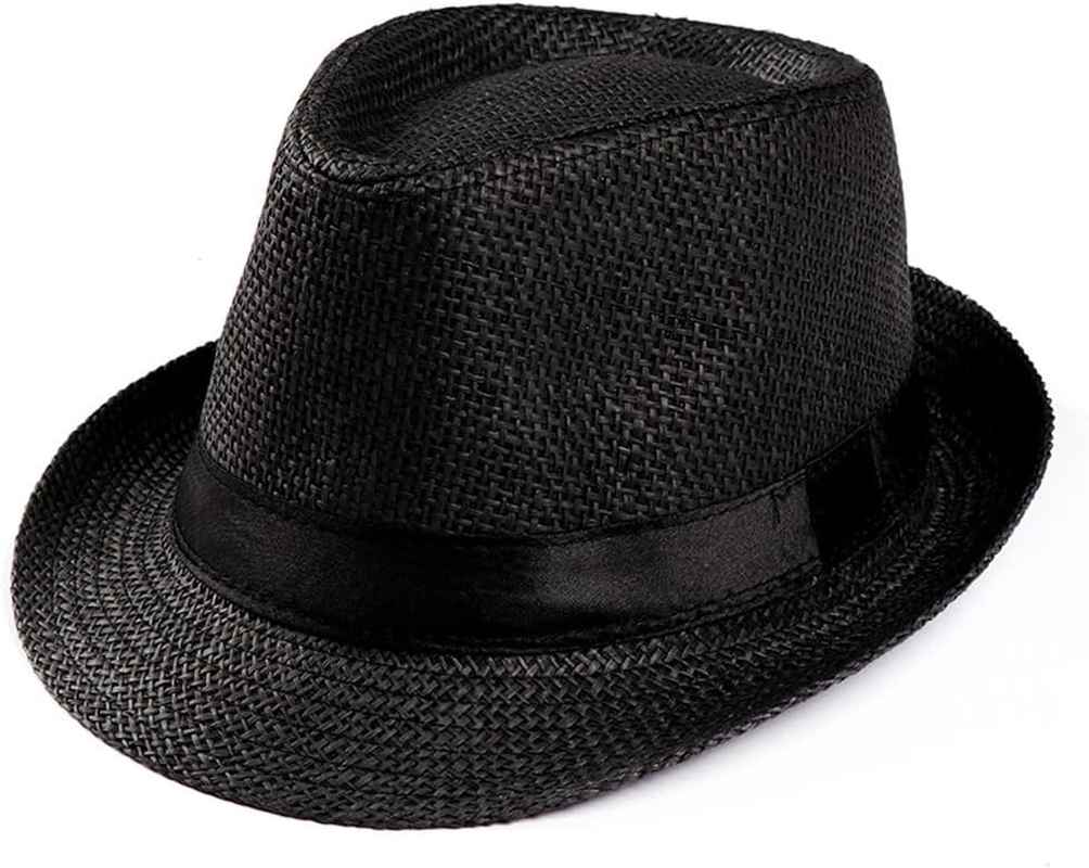 BIGTEDDY Unisex Hat Men Women for Fedora Trilby Wide Brim Straw Cap Beach Sun Gentleman Black