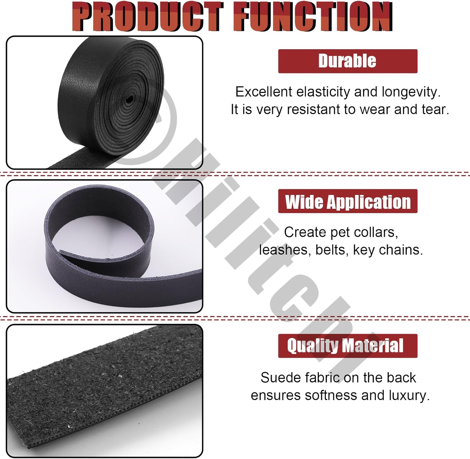 Hilitchi Black Leather Strips, 1 Inch Wide 78.7 Inch Length Double Sided Faux Leather Strips Flat Leather Straps Faux Leather Strips PU Leather Strips Belts for DIY Craft Projects image number 1