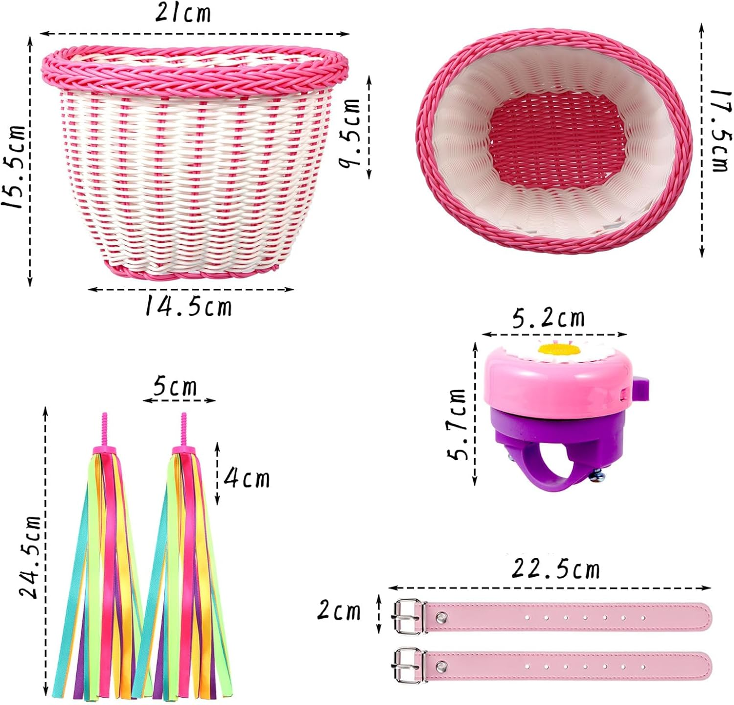 Kids Bike Basket, Kid'S Front Handlebar Basket,Girl'S Basket Kit, Suitable for Most Children'S Bicycles and Kids Tricycles Handlebar (White Pink) image number 1