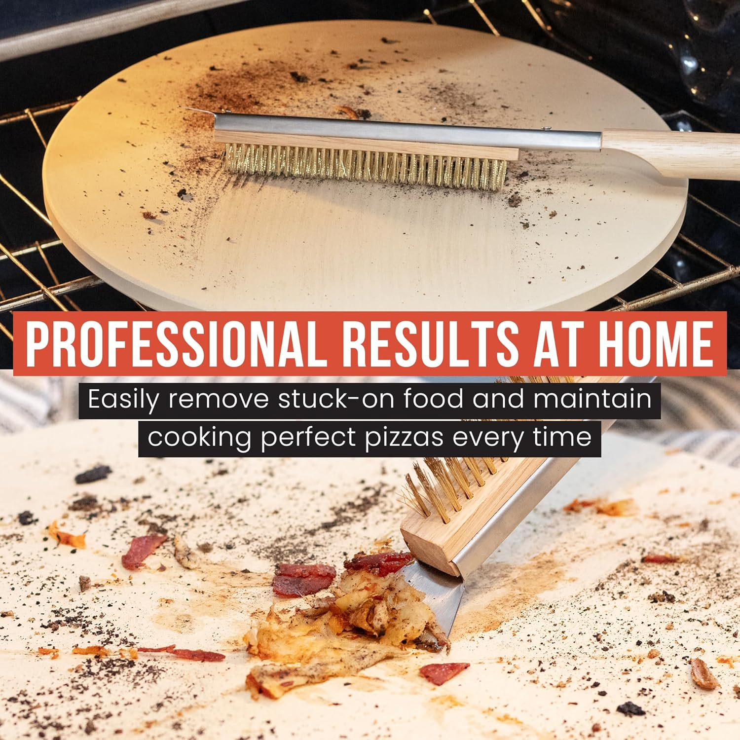 Chef Pomodoro Pizza Oven Brush with Scraper - Adjustable Handle (55Cm to 87.7Cm), Pizza Stone Brush, Pizza Oven Cleaning Brush, Outdoor Pizza Oven Accessories for Pizza Stones, BBQ Grill, and Ovens image number 4