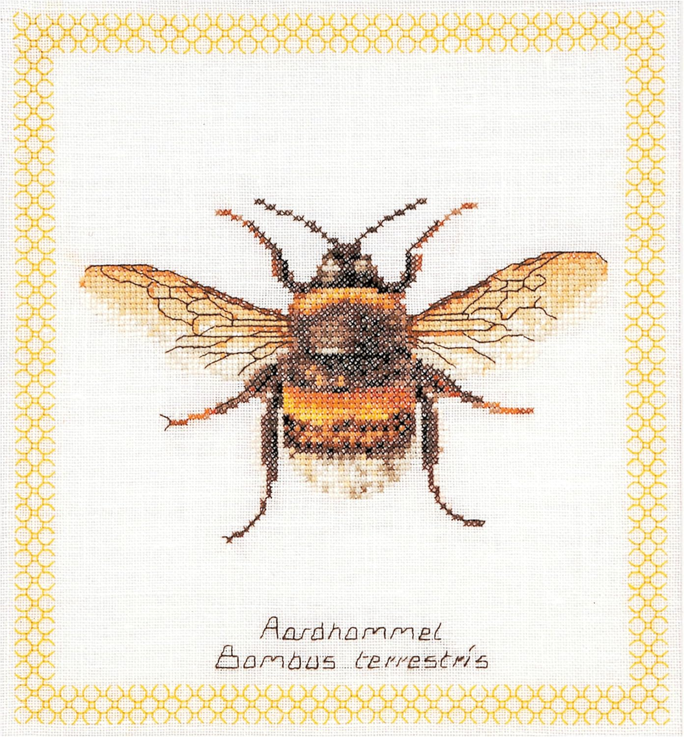 Thea Gouverneur - Counted Cross Stitch Kit - Embroidery Kit - 3018A - Pre-Sorted DMC Threads - Bumble Bee - Aida - 7,9 X 8,3Inch - DIY Kit