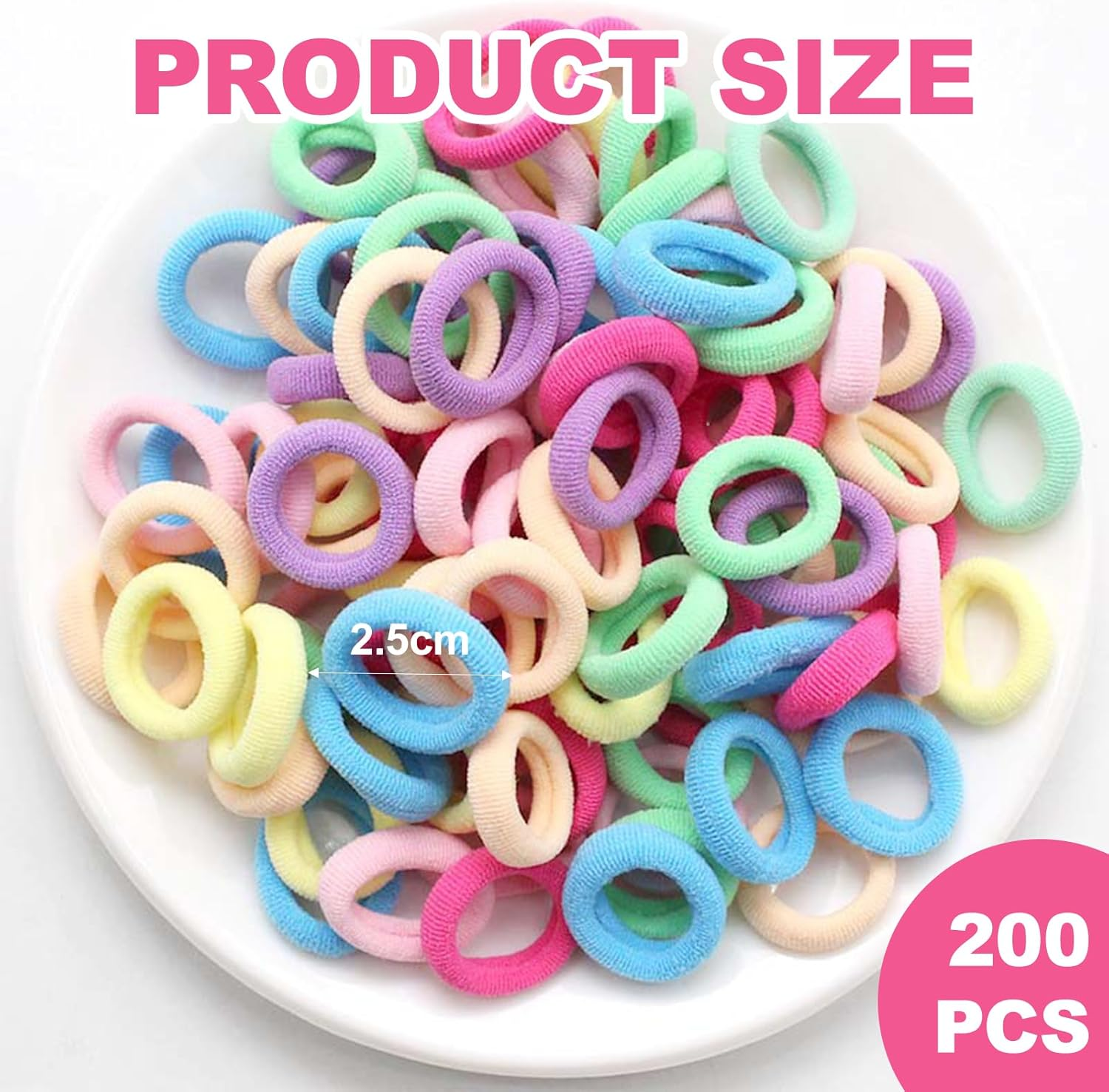 200 Pcs Baby Hair Bands,Cotton Bobbles for Girls, High Elasticity, Candy Colors, Toddler Hair Bands, 2.5 CM Diameter image number 3