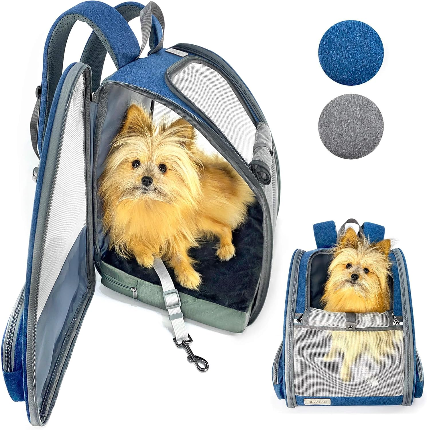 PIPCO PETS - Backpack Carrier for Dogs, Cats, Rabbits, Small Pets | Pet Travel Bag for Walking, Hiking, Cycling, Biking | Mesh Ventilation, Comfortable Padding, Collapsible Design (Denim Blue) image number 4