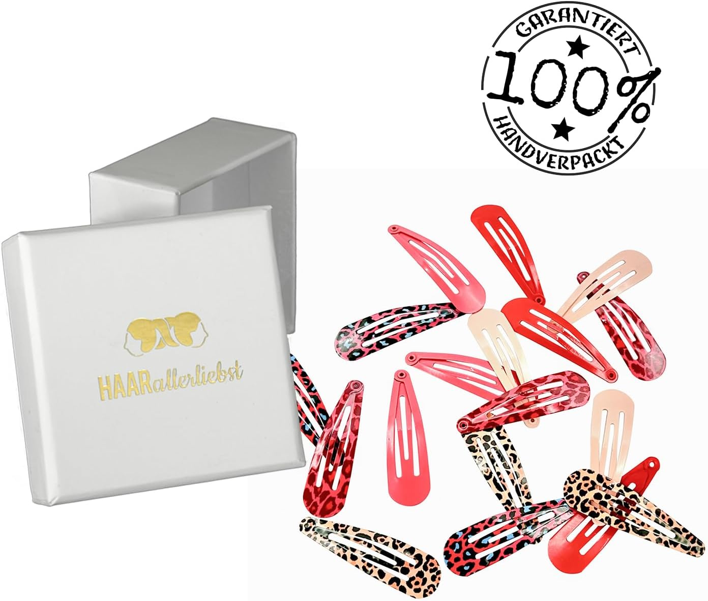 Haarallerliebst&reg; Pack of 18 Hair Clips Girls Women Colourful Hair Clips in 6 Colours (Leo Print, Pink, Red), 50 Mm Baby Children'S Hair Clip with Box Hair Clip Hair Accessories image number 2