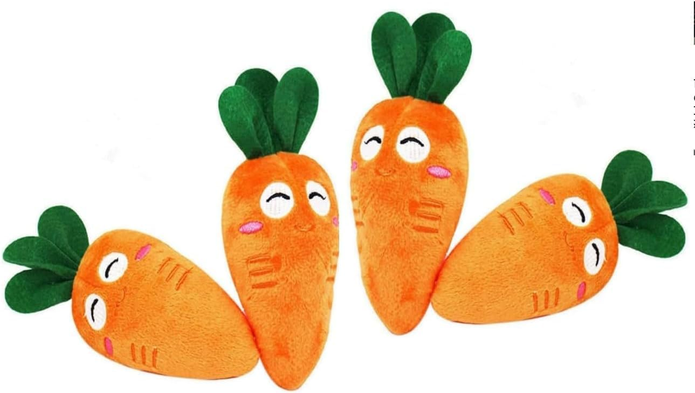Ymhapp Soft Dog Toys Funny Cute Carrot Plush Chew Toys for Dogs Cats with Squeaky Sounds 4 Pack image number 4