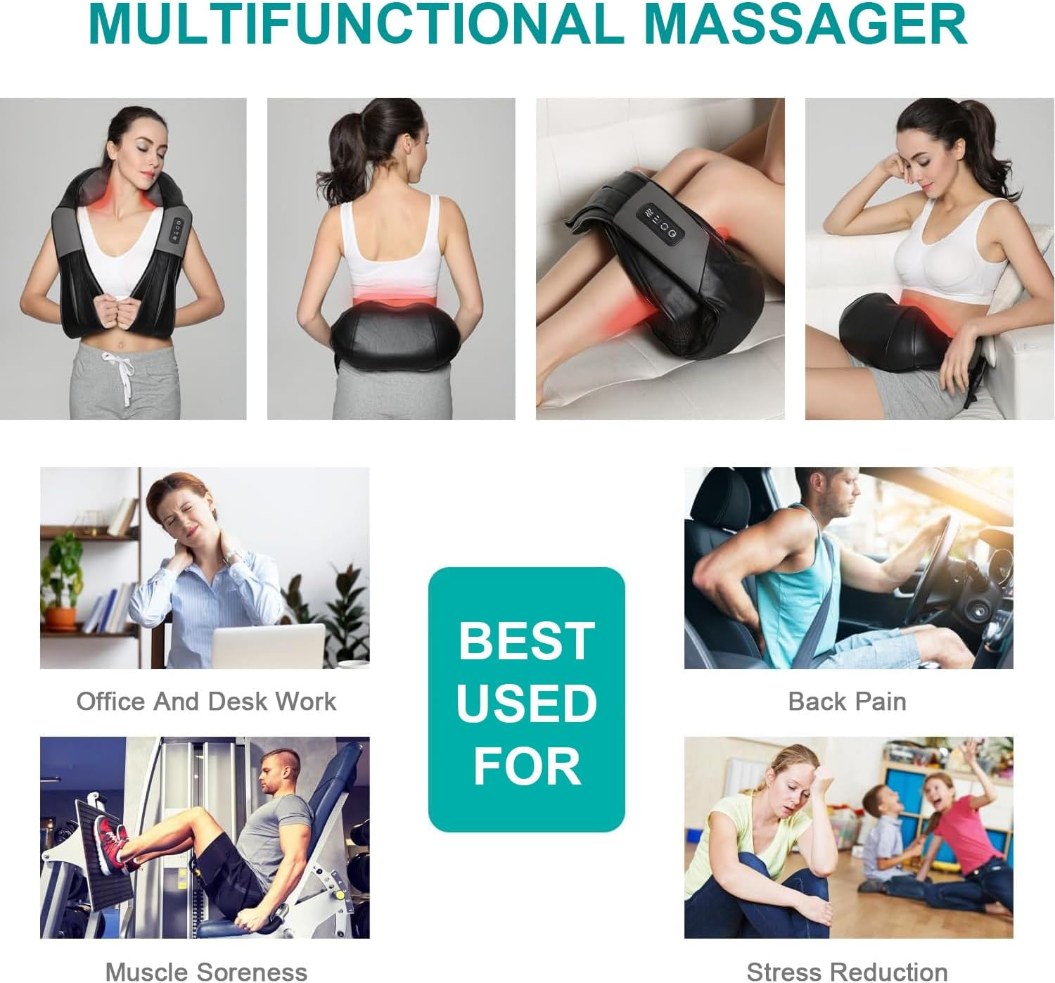 Neck and Back Massager with Heat, Electric Deep Tissue Kneading Massager, Back Massager for Pain Relief Neck, Shoulder, and Foot, Use at Car Home Office image number 6