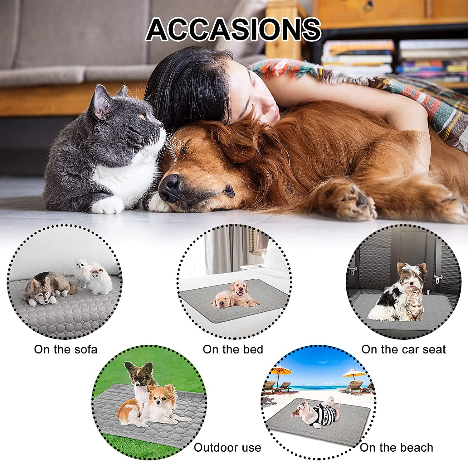 Pet Dog Cooling Bed Mats,Self Cooling Pet Dog Cool Mat Pads for Dogs Cats Indoor and Outdoor (X-Large, Grey)