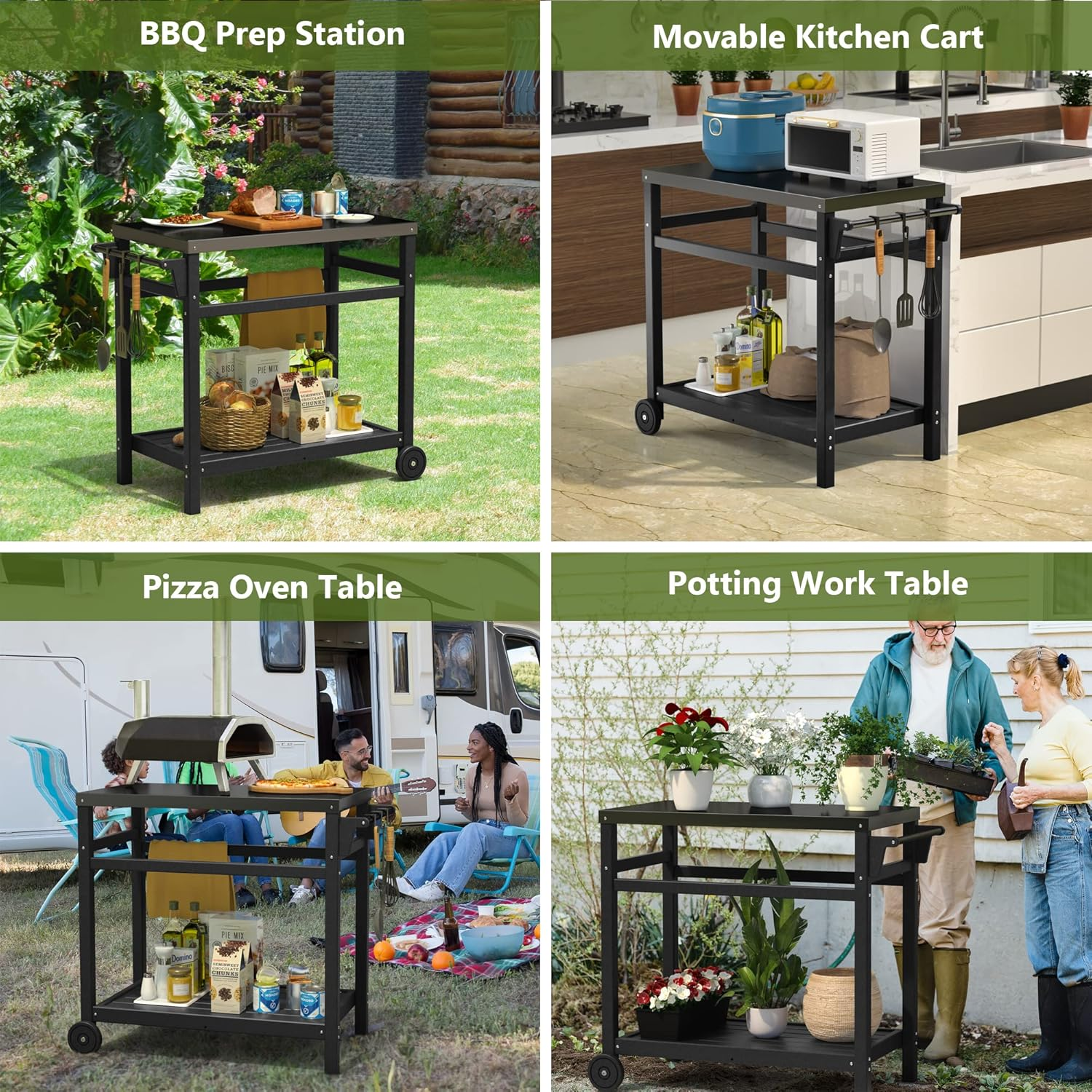 TORVA Outdoor Prep Cart,Portable Dining Table for Pizza Oven, Double-Shelf Patio Grilling Backyard BBQ Grill Cart(Black) image number 5