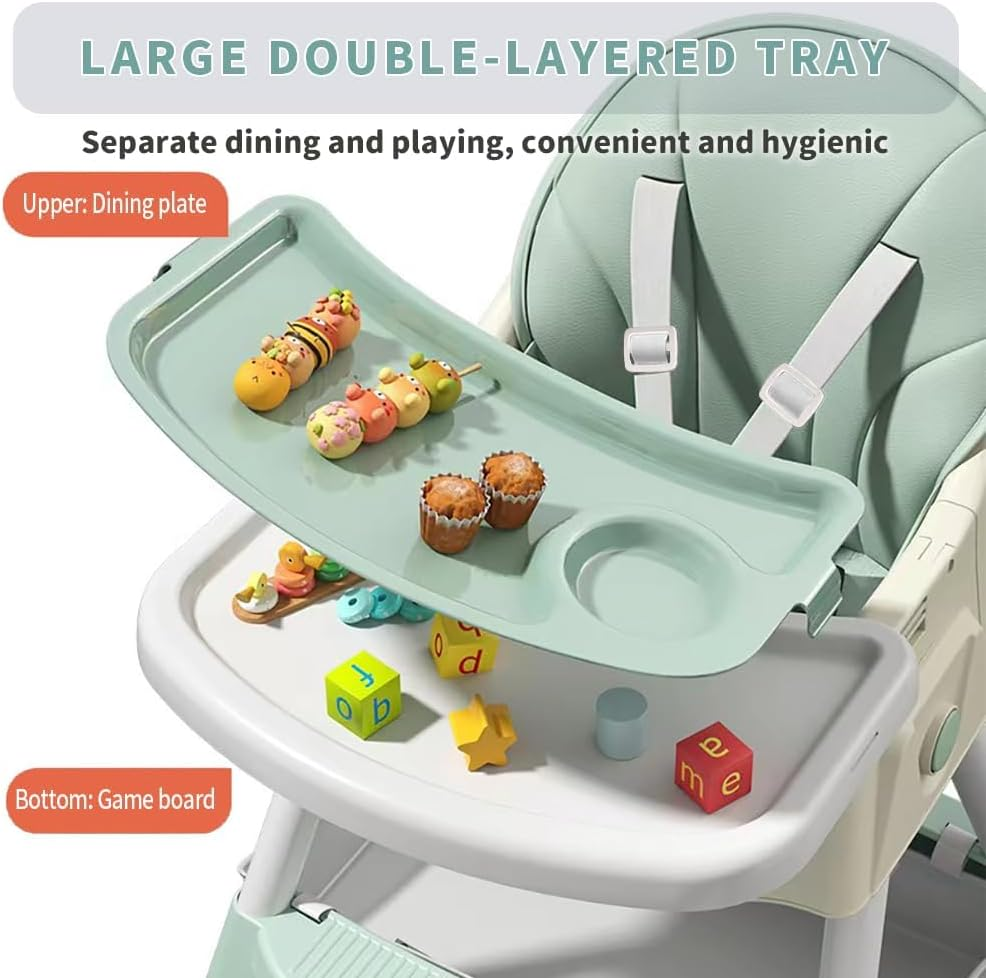 Portable Baby High Chair, 6 in 1 Convertible High Chairs for Babies & Toddlers with 5-Point Safety Harness, Foldable High Chair for Space-Saving, Adjustable Dining Tray, Backrest & Height