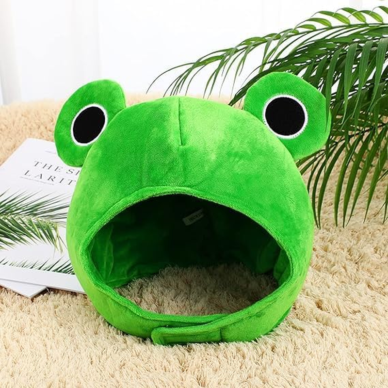 JEOJEOY Cute Plush Frog Hat Scarf Cap Ears Winter Ski Hat Full Headgear Novelty Party Dress up Cosplay Costume Green