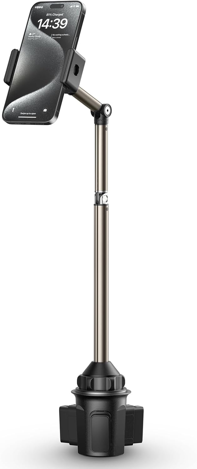 JSAUX Car Cup Holder Cellphone Mount, Metal Long-Arm Ultra Stable Phone Holder for Car Cupholders - Adjustable Compatible with Iphone 16 15 Pro Max 13 12 11, Samsung Galaxy S24 S23 Ultra, Pixel