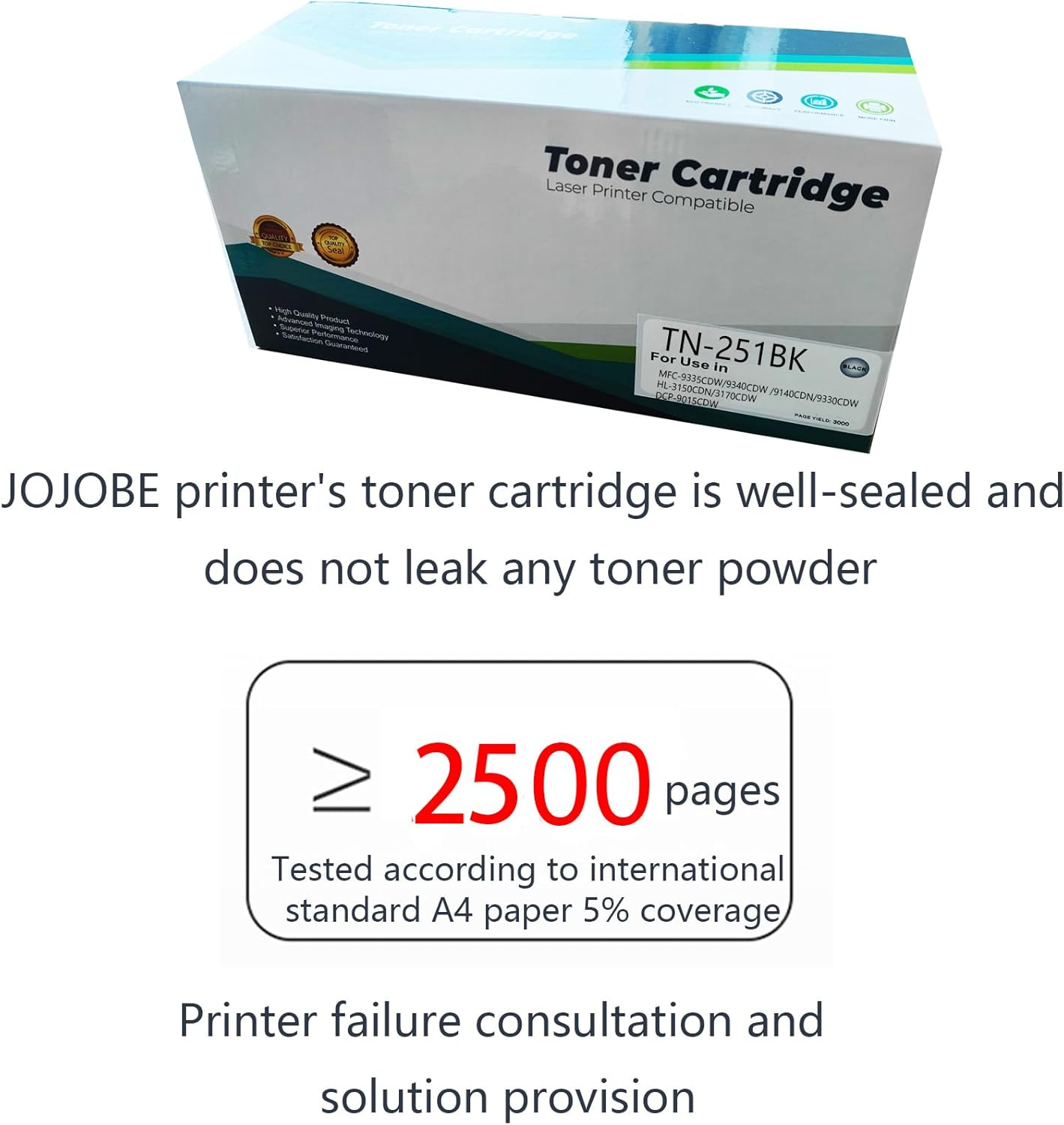 JOJOBE TN-251BK Compatible Toner Cartridge with Brother MFC-9335CDW 9340CDW 9140CDN 9330CDW HL-3150CDN 3170CDW DCP-9015CDW , 2500 Pages per Cartridge Black image number 3
