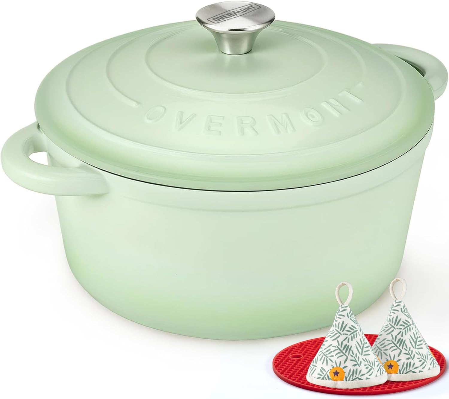 Overmont Roasting Dish Enamel Cast Iron Pot - 26 Cm Oven Safe - with Lid and Cookbook - for Kitchen Baking Braising Roasting