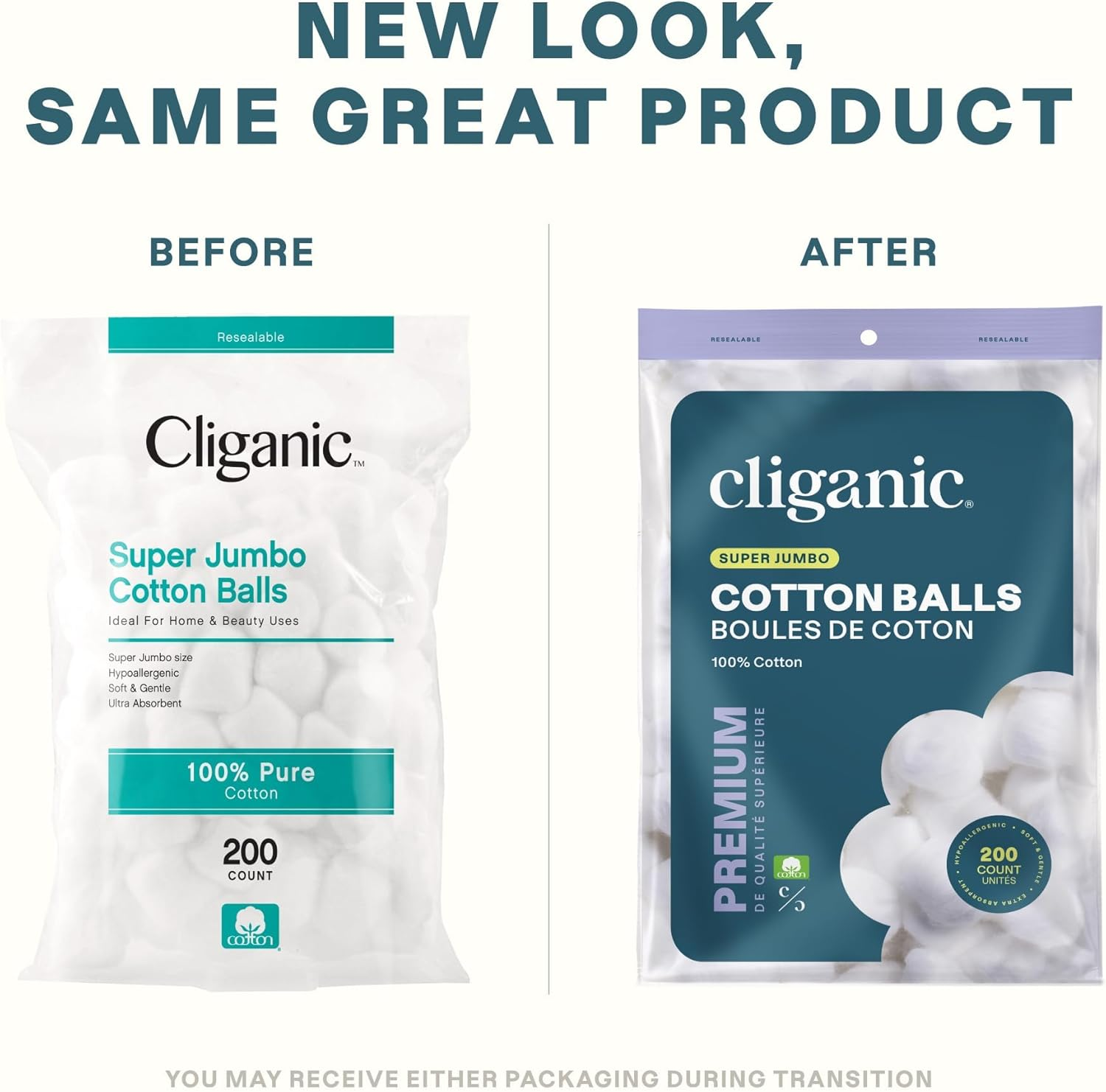 Cliganic Super Jumbo Cotton Balls (200 Count) - Hypoallergenic, Absorbent, Large Size, 100% Pure (Packaging May Vary) image number 2