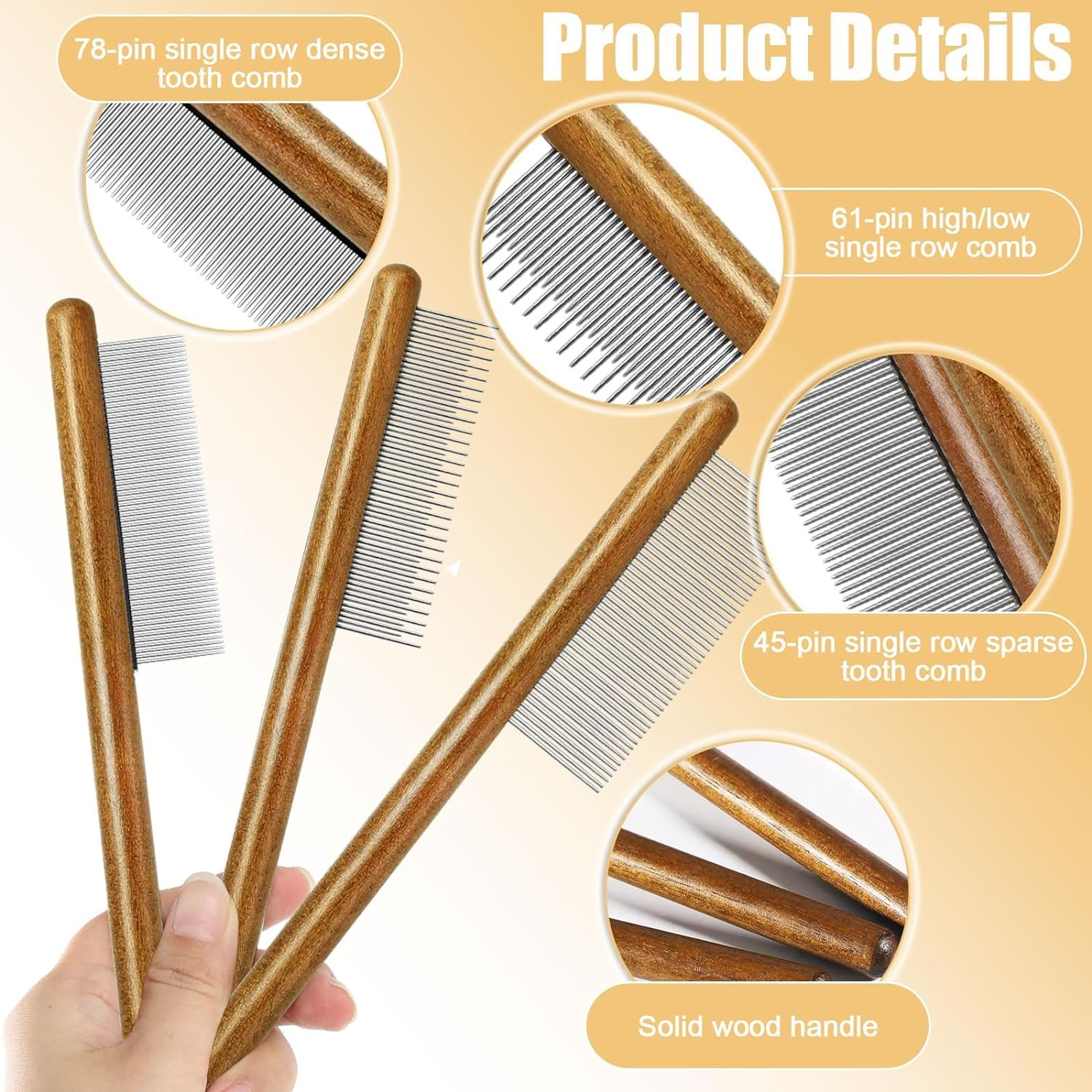 Dog Flea Comb, Cat Brush, 3 Pcs Pet Combs Suitable for Other Pets Grooming Long Hair and Flea Cleaning image number 1