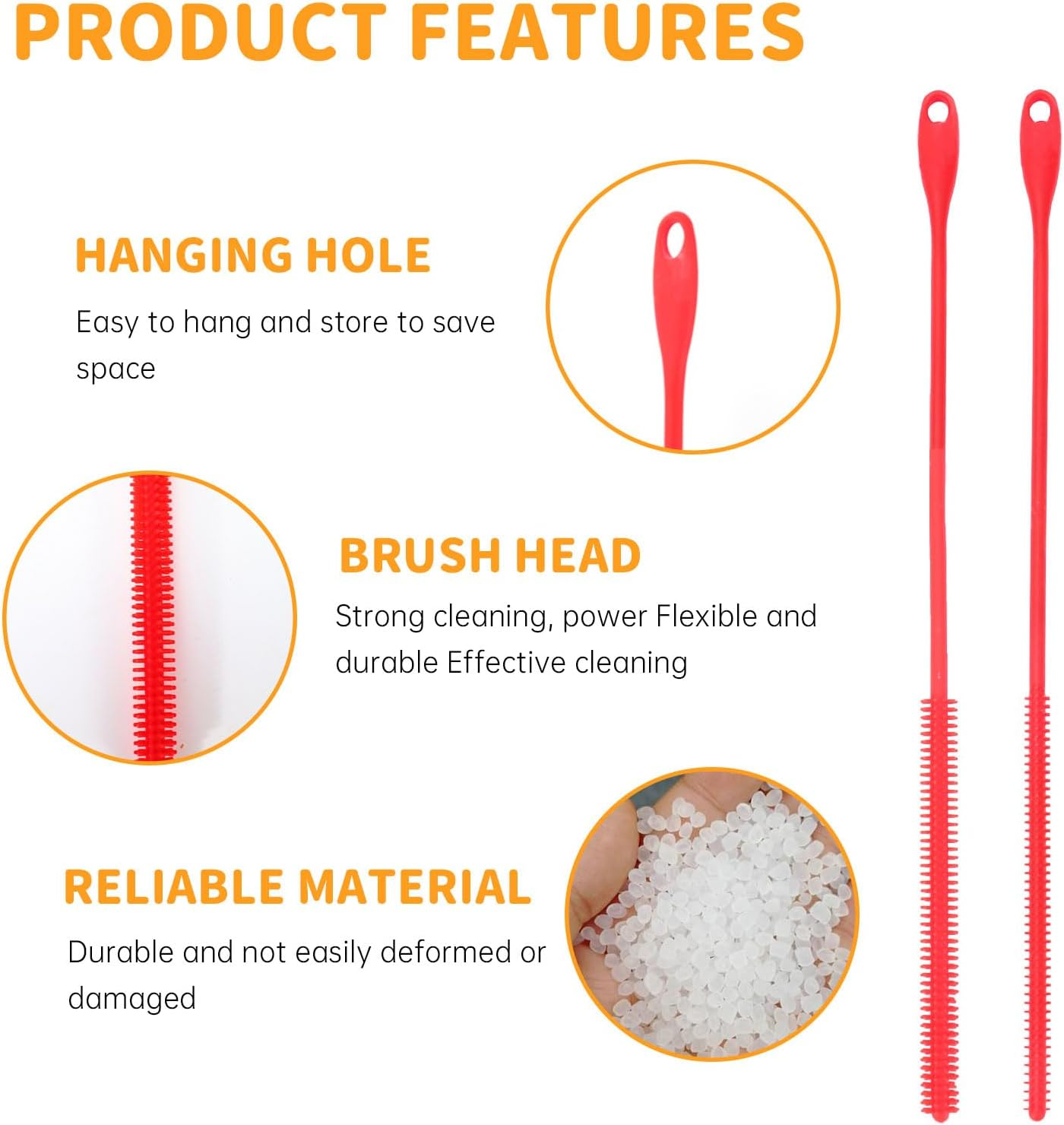 4Pcs Silicone Straw Cleaner Brush Extra Long, Water Bottle Cleaner Brush for Washing Narrow Neck Containers, Reusable Straw Brushes for Cleaning Straws (4Pcs)