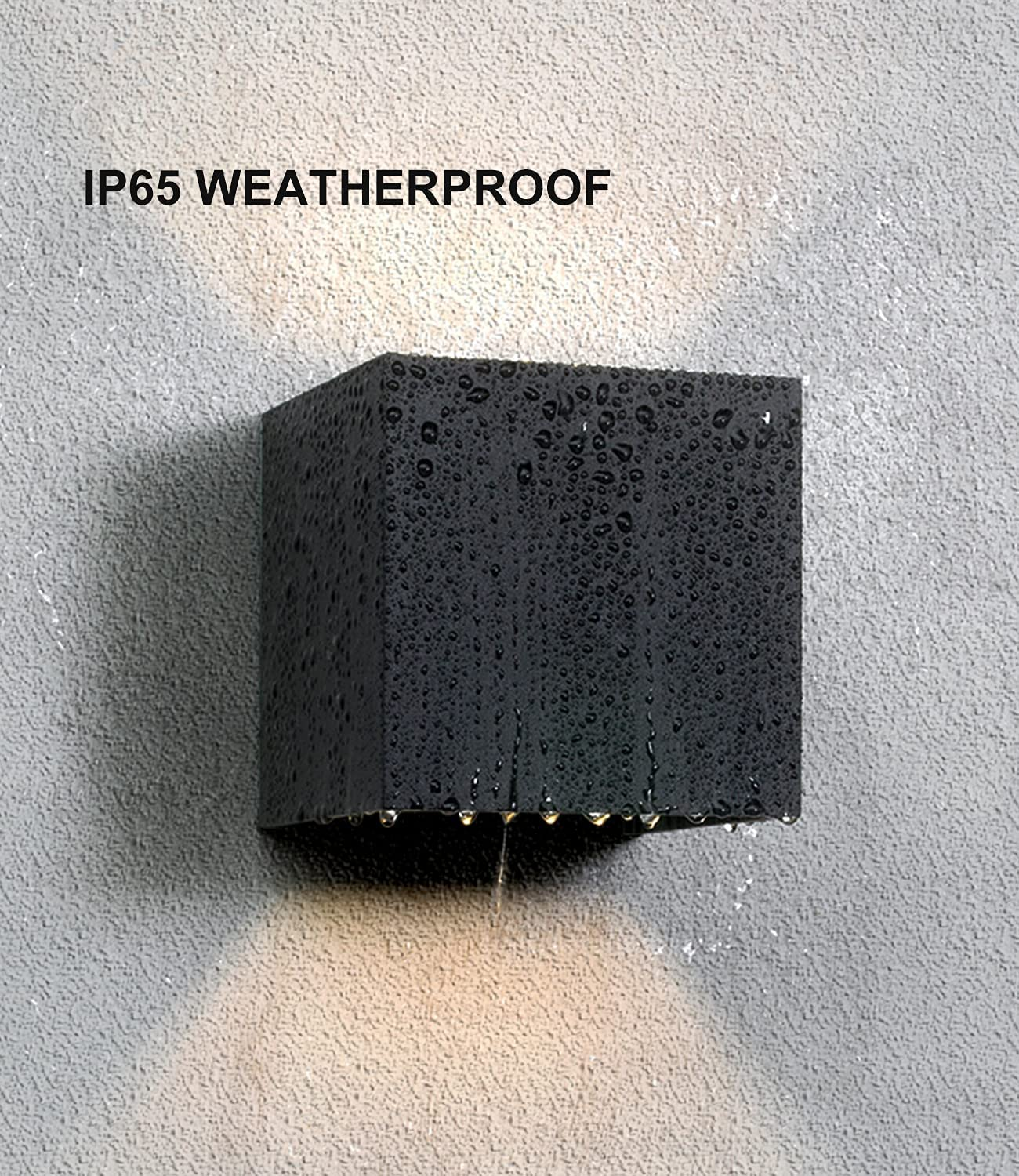 DAWALIGHT Outdoor Wall Lights 12W 3000K Warm White LED up and down Wall Light IP65 Waterproof Modern Square Adjustable Wall Sconce for Living Room Bedroom Garden Patio Outside, Aluminum, Black image number 4