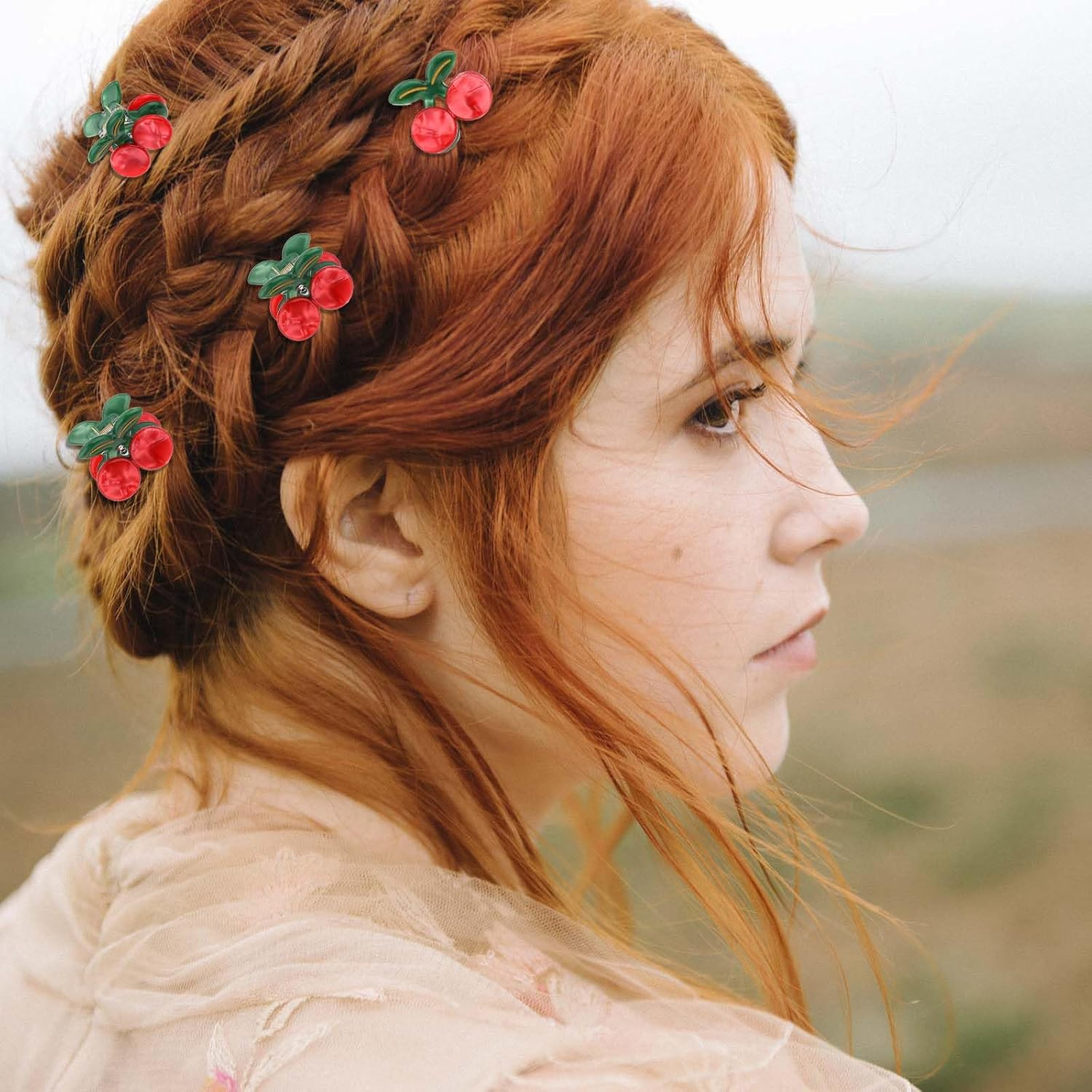 Yeomju Cute Cherry Hair Clips, Set of 4 Hair Clips, Mini Fruit Clip for Thick Hair, Hair Accessory for Women and Girls image number 2