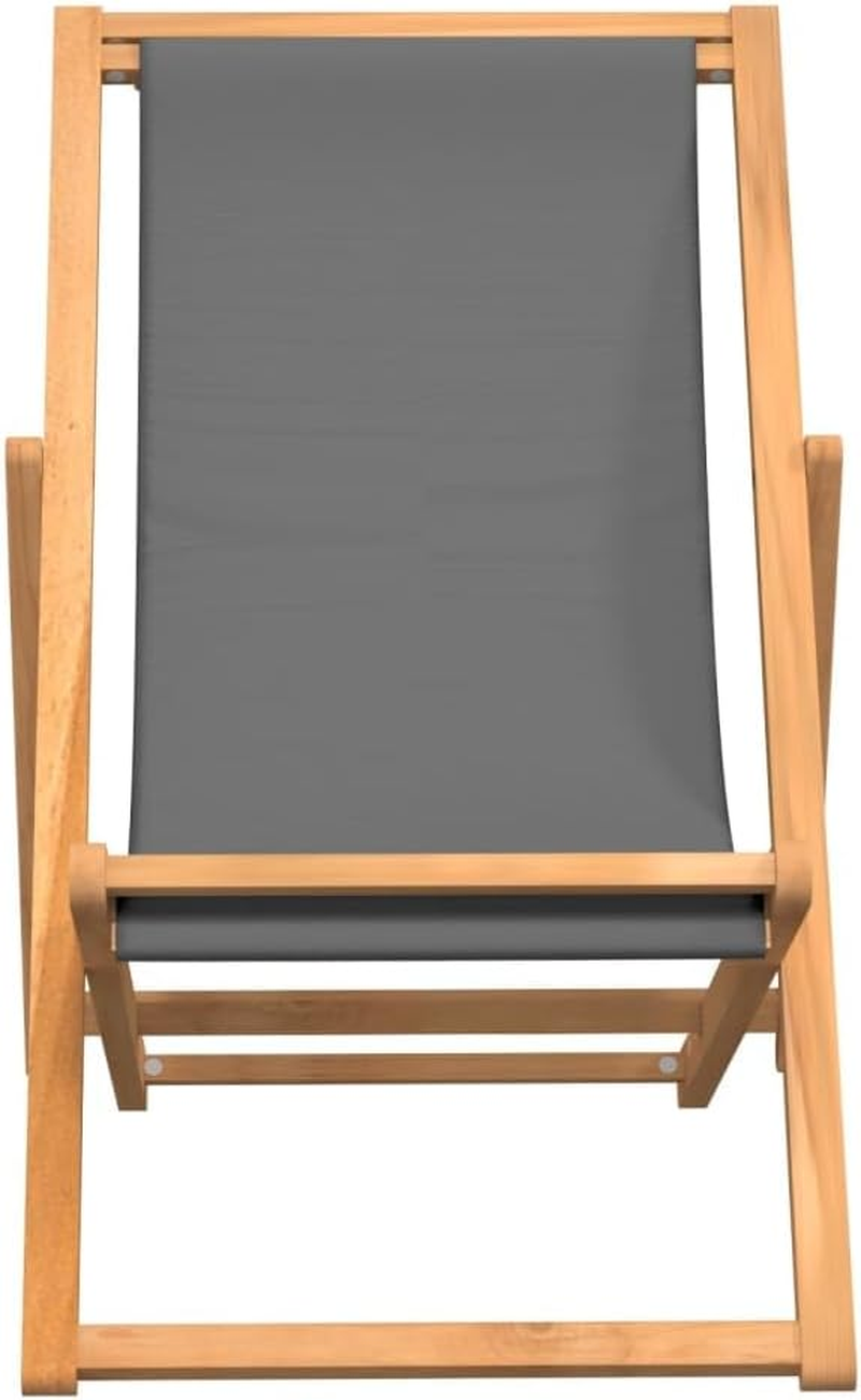 Vidaxl Folding Beach Chair in Grey, Solid Teak Hardwood, Ideal for Garden, Beach, Camping with Fabric Seat & Adjustable Backrest image number 6