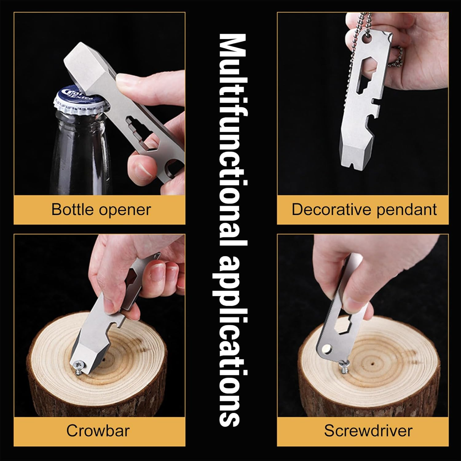 Titanium EDC Pry Bar Bottle Opener Keychain Pry Bar Nut Wrench, Screwdriver, Bicycle Hub Spoke Wrench Multi Tool, Equipment Tools for Camping, Hiking image number 2