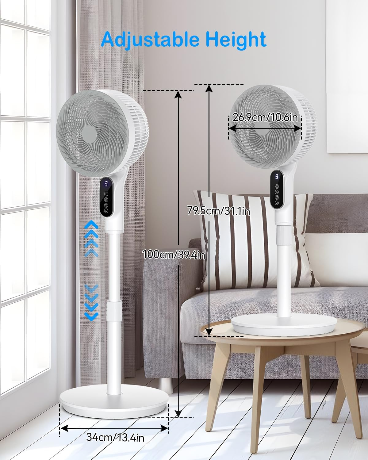 Pedestal Fan, 40'' Oscillating Standing Fan with Remote Control, Adjustable Height Air Circulation Floor Fan, Timer, 6 Speeds Adjustable Stand Fan for Home, Bedroom, Dormitory, Office image number 3