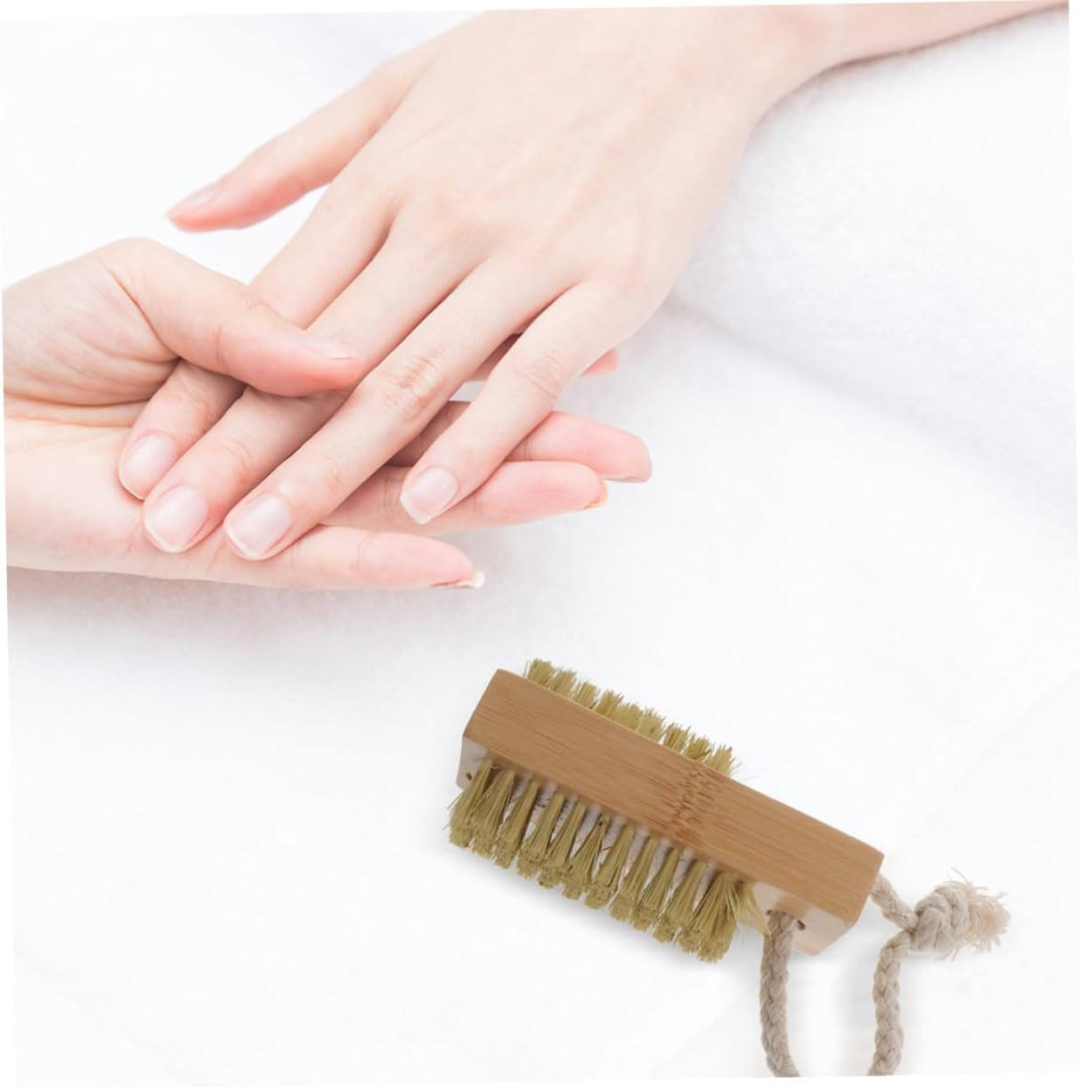 BATHVEVE 2Pcs Nail Art Brush Fingernail Cleaning Brush Soft Bristles Wood Handle for Women image number 2