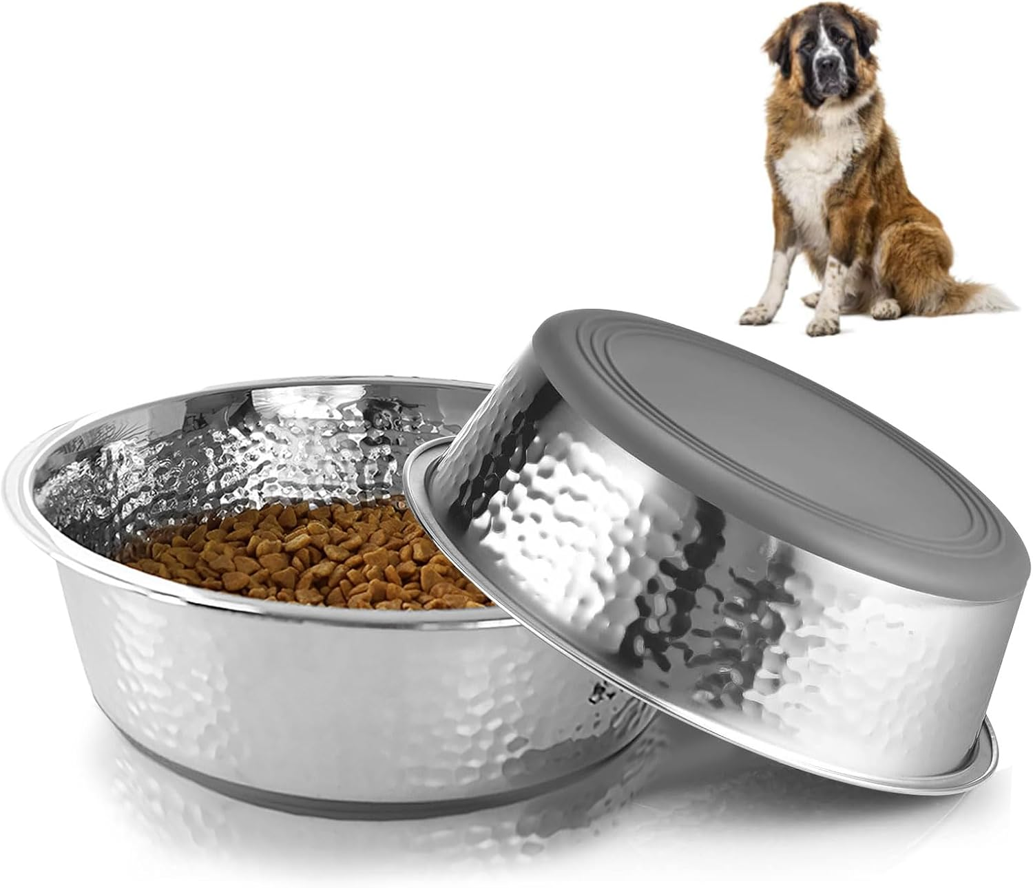 Stainless Steel Dog Bowl Set Metal Dog Bowls - Heavy-Duty with Non-Slip Rubber Base, Food Grade, Rust Resistant for Small to Medium Dogs, Easy to Clean and Dishwasher Safe (0.9 Litre Each, Set of 2)