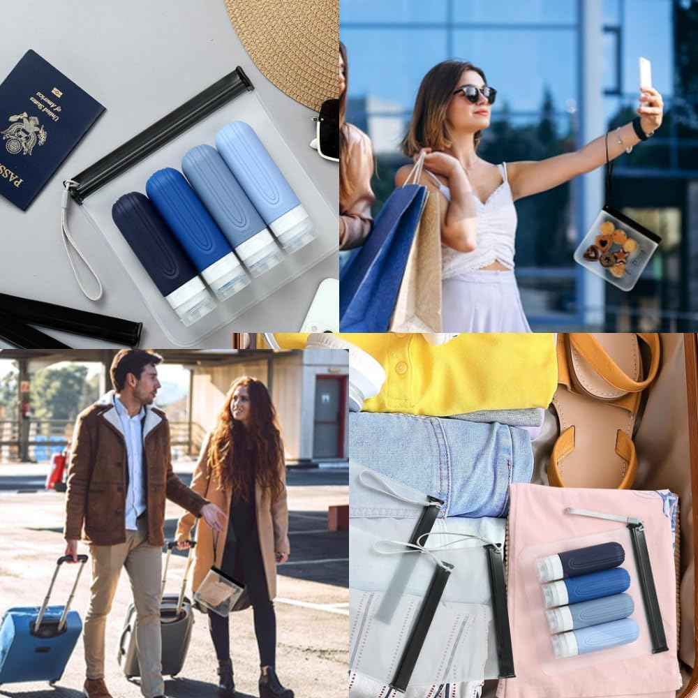 4 Pcs Clear Travel Toiletry Bag - Airport Security Liquids Bags, 20 X 20Cm TSA Approved, Travel Accessories Makeup Bags Holiday Essentials Luggage for Men Women, Black, Traval - Black And Gray image number 6