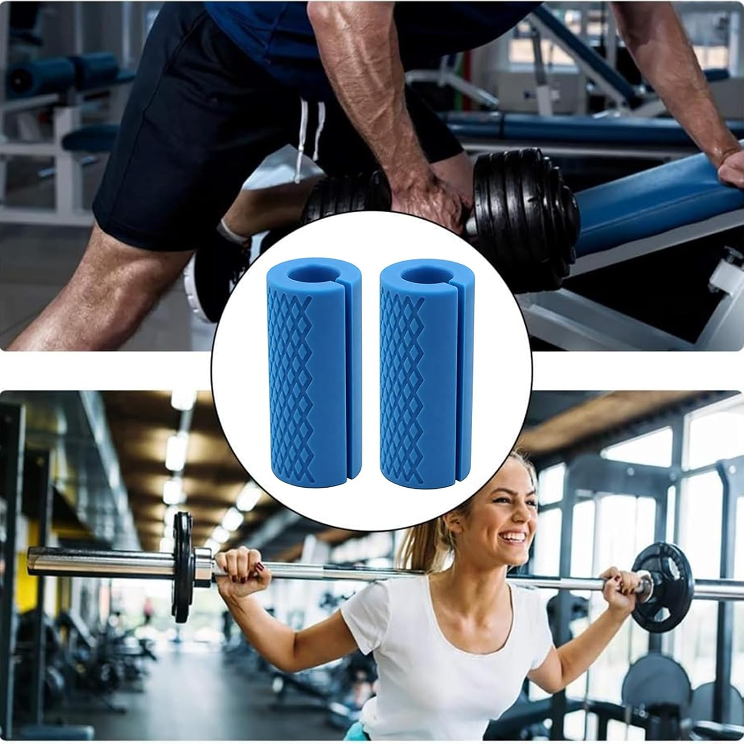 Wilsonzin Dumbbell Grips Silicone Grips Barbell Grips Silicone Barbell Grips Silicone Barbell Handle Barbell Pad for Barbell and Dumbbell Training Muscle Building, Blue, 1 Pair image number 2