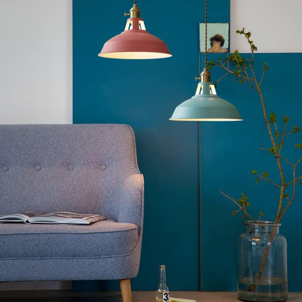 Mengjay Pendant Light Vintage Industrial Chandelier Metal Pendant Lamp Industrial Ceiling Lamp Hanging LED Pendant Lamp for Dining Table Living Room Bedroom Kitchen(No Bulb) (Blue)